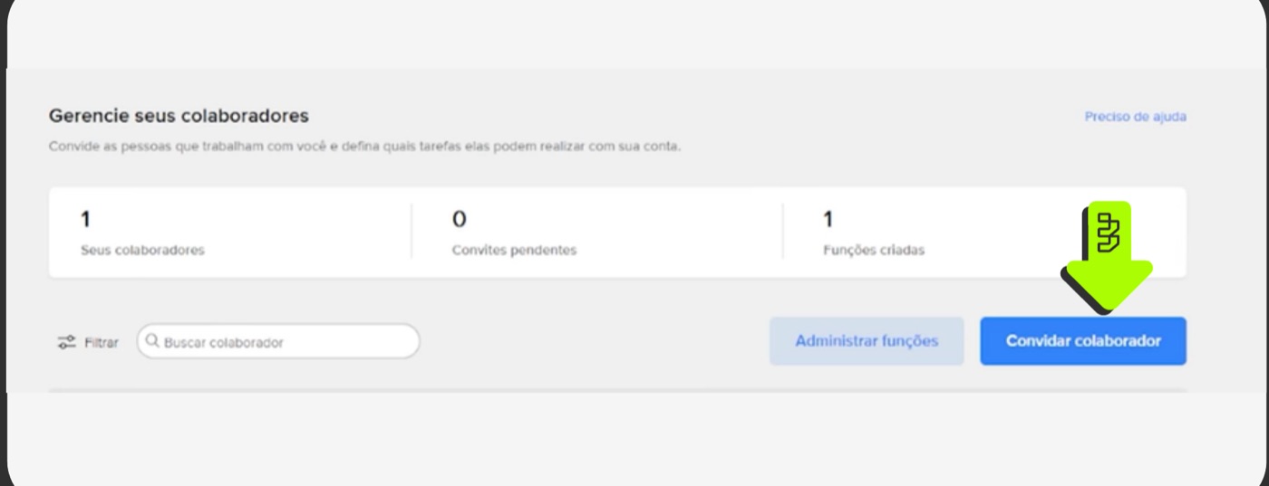 Tela de Colaboradores do Mercado Livre com o botão Convidar colaborador em destaque